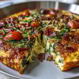 Savory One-Pan Ham and Swiss Frittata loaded with diced ham, spinach, and cherry tomatoes for a hearty, gluten-free meal.  