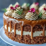 Moist butterscotch cake, draped in floral buttercream, ready to serve.
