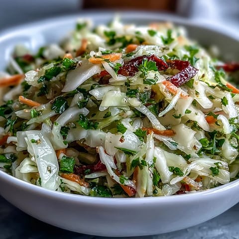 Freshly tossed Sauerkraut Slaw with vibrant orange carrots and red bell peppers, dressed in a light vinaigrette, ideal for serving alongside grilled sausages.