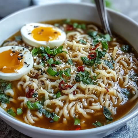 Shirataki noodles served in a savory, steaming bone broth garnished with sliced spring onion and sesame seeds for a light meal.