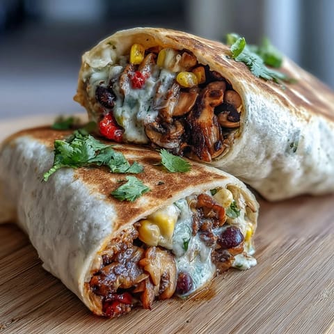 Stuffed Veggie Burritos filled with melted cheddar, corn, and spicy salsa on a rustic plate.