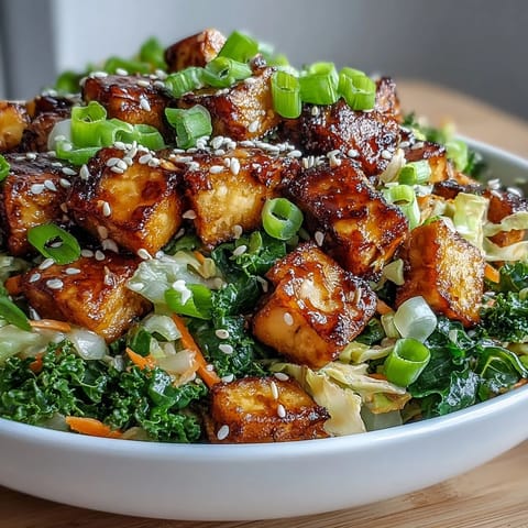 Heaping bowl of vibrant, crunchy vegetables and tender tofu for a quick Tofu Egg Roll in a Bowl, topped with sesame seeds.
