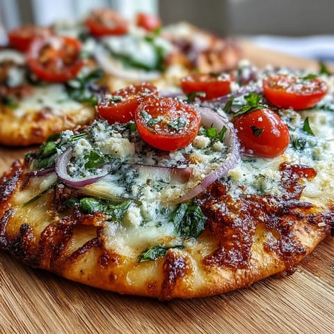 Golden Crispy Garlic Parmesan Naan Pizza with fresh spinach, red onion, and basil, cut into serving slices.