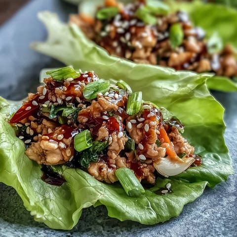 Crispy lettuce wraps filled with lean ground chicken and colorful vegetables in a savory hoisin sauce. A fresh, healthy meal perfect for weeknights.