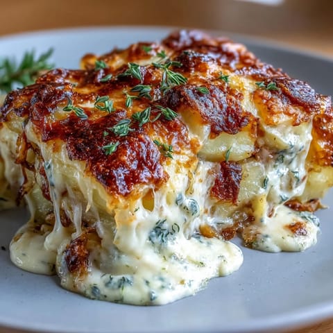 Golden, crispy smashed potato gratin with creamy layers and melted Gruyère cheese.  