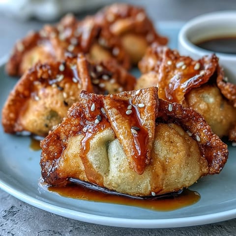 Plump chicken dumplings air fried until golden and served with fragrant sesame soy sauce for a delightful snack.  