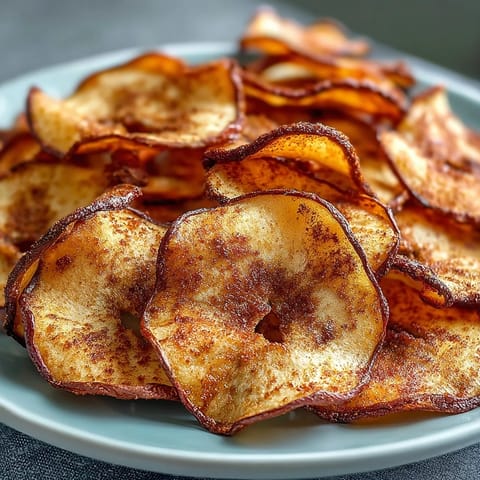 Thinly sliced apples air fried until golden and crunchy, then sprinkled with sweet cinnamon sugar.