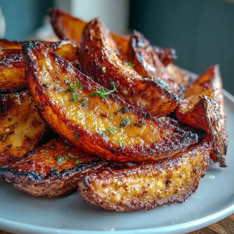 Golden potato wedges fresh from the air fryer, paired with a tangy spring onion and yogurt dip for dipping.  