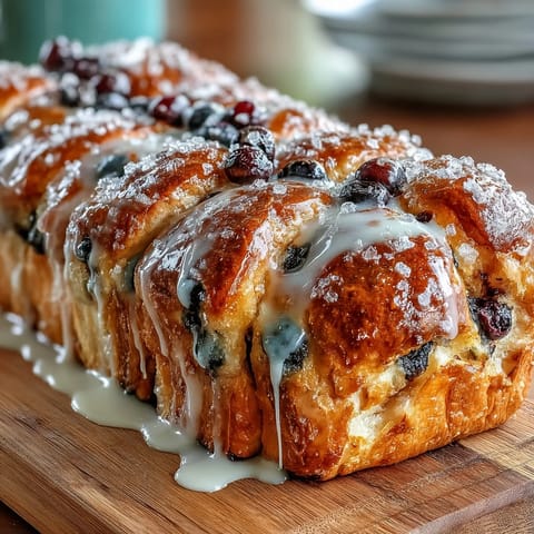 Lemon Blueberry Sourdough Pull-Apart Breakfast Bread with layers of tangy lemon sugar and juicy blueberries, perfect for a cozy brunch.