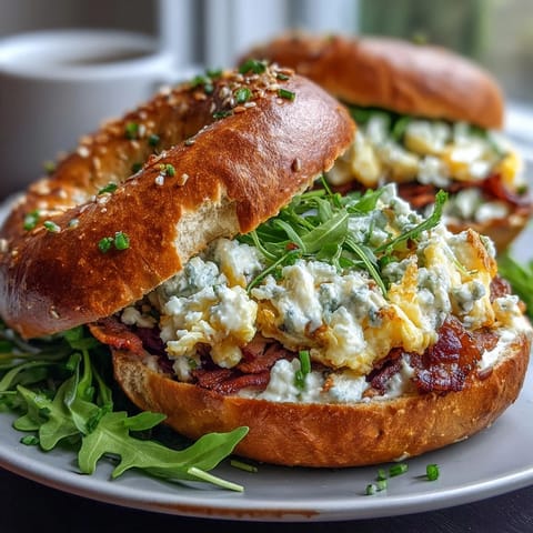 Protein-packed breakfast sandwiches with fluffy baked eggs, melty cheese, and chewy bagels for a satisfying morning meal.  
