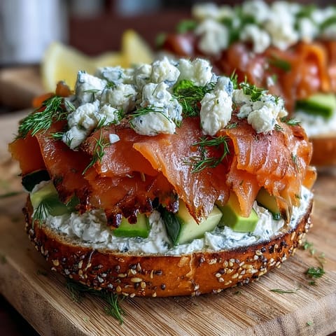 Vibrant smoked salmon bagel board with cream cheese, fresh veggies, and lemon wedges for a stunning spring brunch centerpiece.