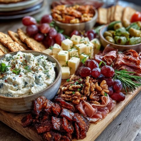 Housewarming Party Charcuterie Board with Dips and Crackers showcasing vibrant vegetables, assorted crackers, and creamy dips for easy entertaining.