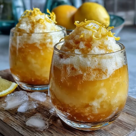 A vibrant Limoncello sorbet float with sparkling water, garnished with fresh mint and lemon zest.