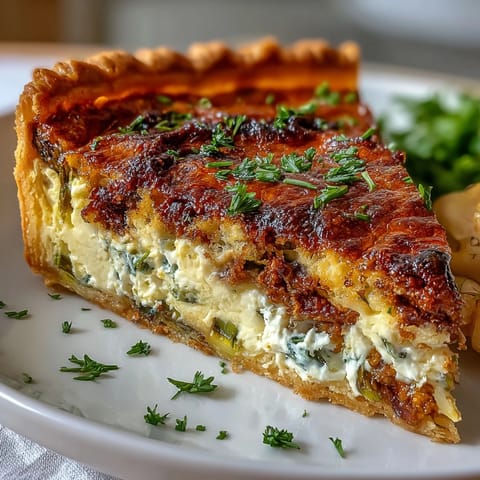 Elegant asparagus and Brie quiche, golden and flaky, perfect for a springtime Mother's Day brunch.