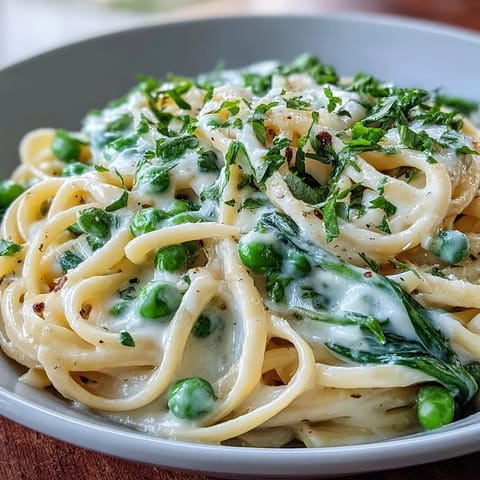 Creamy lemon sauce coats tender linguine and bright green peas in this fresh spring pasta dish.