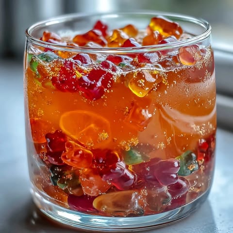 Gummy Bear Lemonade Jelly Cups: vibrant layers of clear lemonade jelly studded with colorful gummy bears.