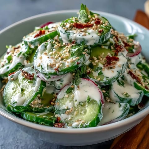 Creamy Viral Cucumber Salad with Everything Bagel seasoning, a perfect crunchy appetizer.