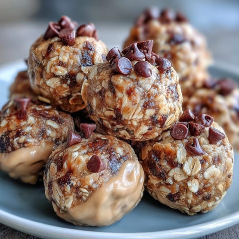Golden snack-sized protein balls with peanut butter and oats, bite-sized energy.