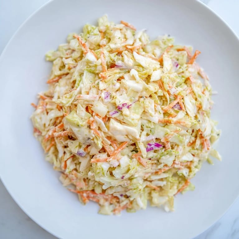 A close-up of delicious coleslaw with crunchy vegetables and a creamy dressing, ideal for a picnic.