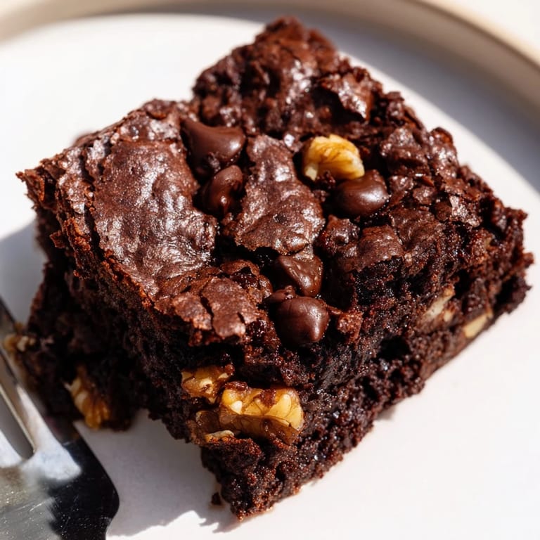 Warm, gooey brownies, ready to serve, studded with chocolate chips, a classic dessert.