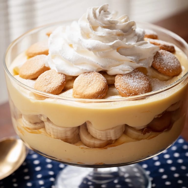 This delicious layered banana pudding offers a classic American dessert experience, chilled and ready.