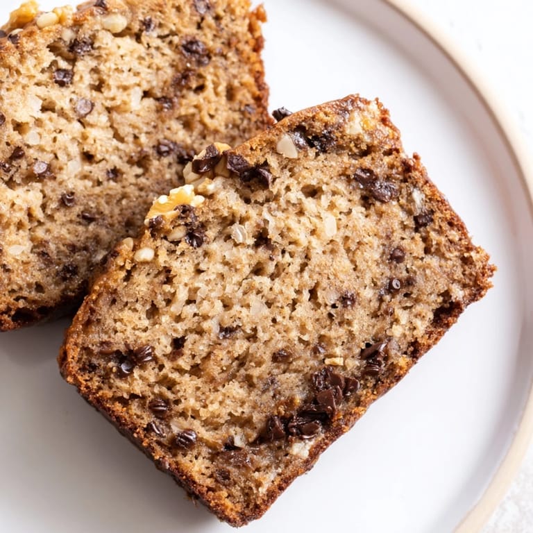 Moist banana bread loaf with optional nuts, a classic American baked good.