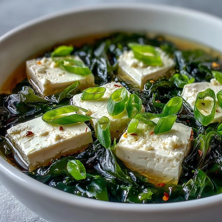 Healthy gluten-free Japanese Wakame Soup garnished with green onions, ready to enjoy.