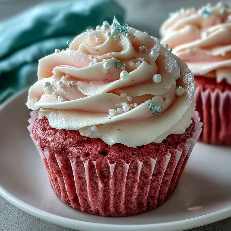 Baked blush-pink cupcakes with rich vanilla buttercream frosting, served on a dessert plate ready for a celebration.