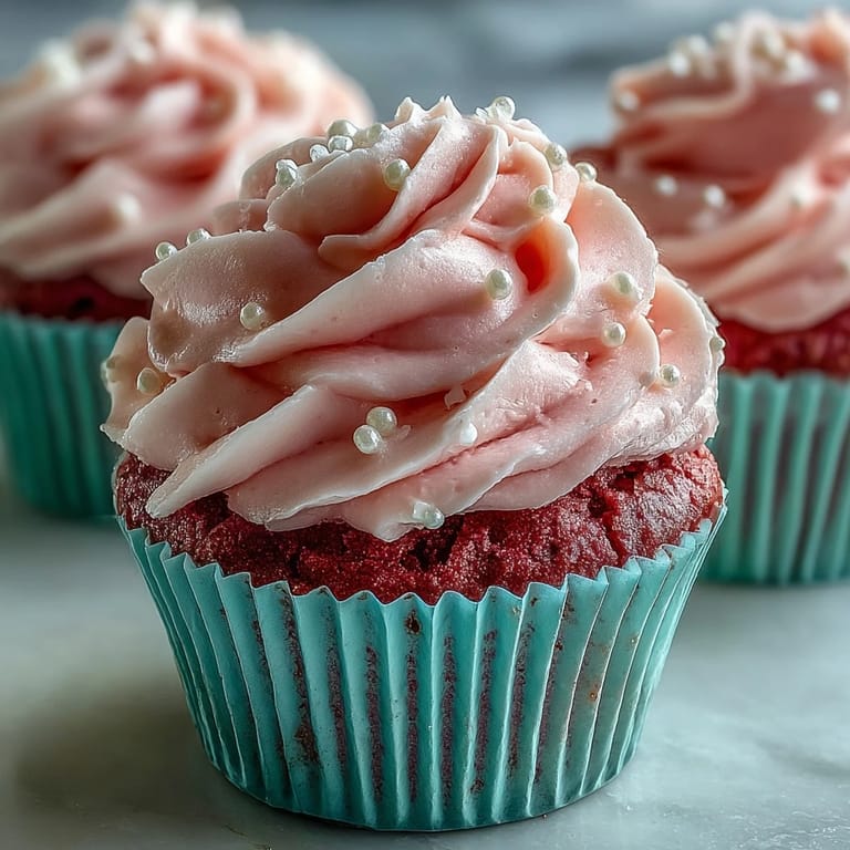 Freshly frosted Pink Velvet Cupcakes with a creamy vanilla swirl, beautifully decorated and ideal for sweet cravings.