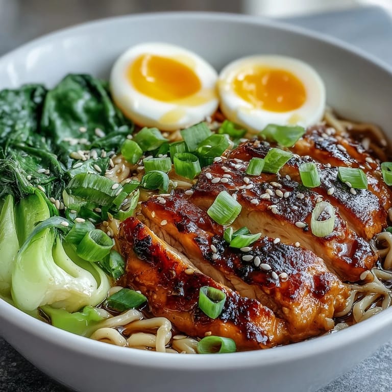 Close-up of Healthy Miso Chicken Noodle Bowls garnished with nori strips and chili oil, showcasing tender chicken and vibrant carrots in a rich broth.