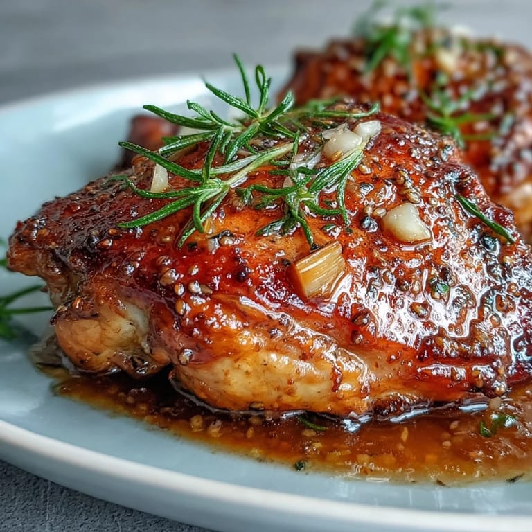 Gluten-free Honey Mustard Chicken breast with thickened, glossy sauce, drizzled over creamy mashed potatoes and roasted vegetables.