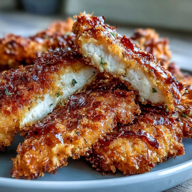 Oven-baked Crispy Panko Ranch Chicken Tenders on a wire rack next to creamy dressing.