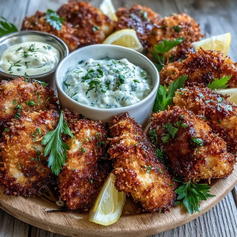 Freshly baked Asiago Panko Chicken Bites on a rustic plate, garnished with parsley.