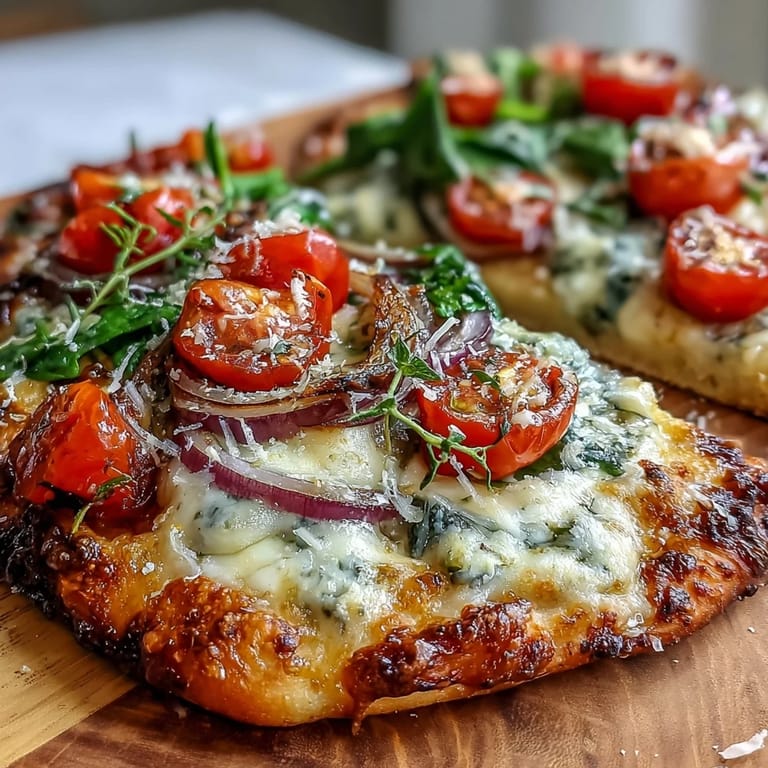 Crunchy Crispy Garlic Parmesan Naan Pizza topped with marinara sauce and a sprinkle of red pepper flakes.