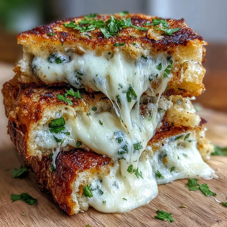 Served with a dipping bowl, this Brown Butter Garlic Naan Grilled Cheese offers a fusion of nutty and savory flavors.