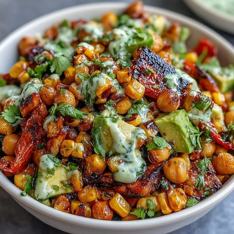 Creamy avocado and crunchy pepitas top this colorful vegan salad with chili-lime chickpeas and fresh cilantro.  