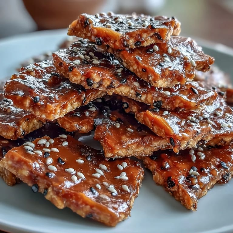 Hand-broken pieces of black sesame brittle, showcasing rich caramel and aromatic toasted seeds.
