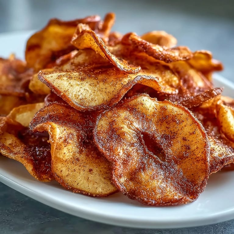 Light and crispy apple chips made in the air fryer, flavored with a touch of cinnamon sugar for irresistible snacking.