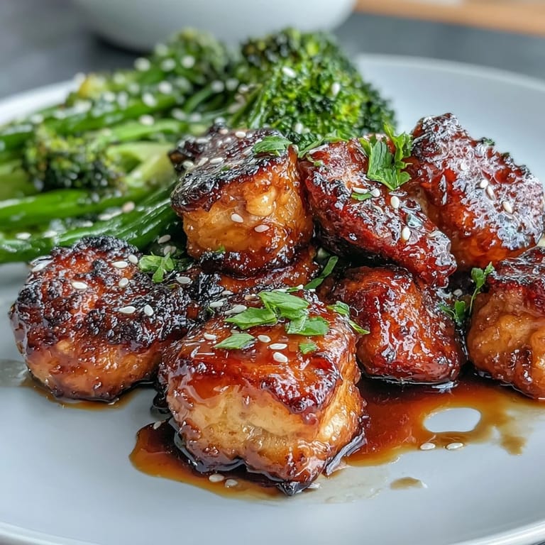 Golden chicken bites tossed in sticky honey garlic sauce, paired with tender air-fried broccoli for a healthy dinner.  