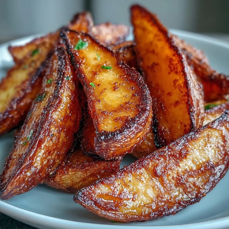 Plated potato wedges with a side of chilled spring onion dip, garnished with fresh herbs for extra flavor.