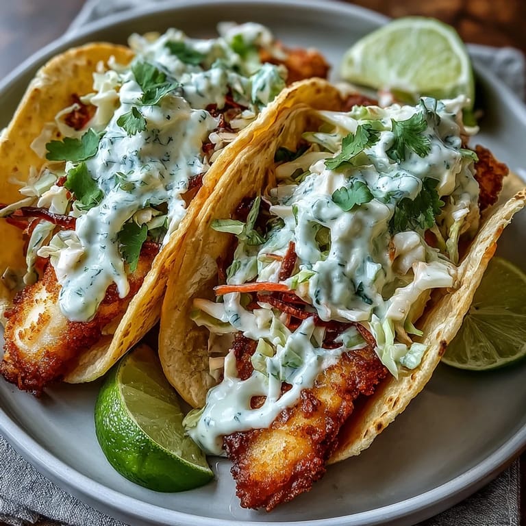 Golden, breaded fish fillets cooked in the air fryer, topped with vibrant red and green cabbage slaw and cilantro.  