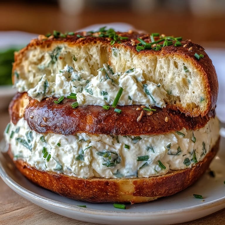Chewy homemade bagels infused with garlic and mixed herbs, served with a smooth, protein-rich cottage cheese spread for a healthy morning meal.