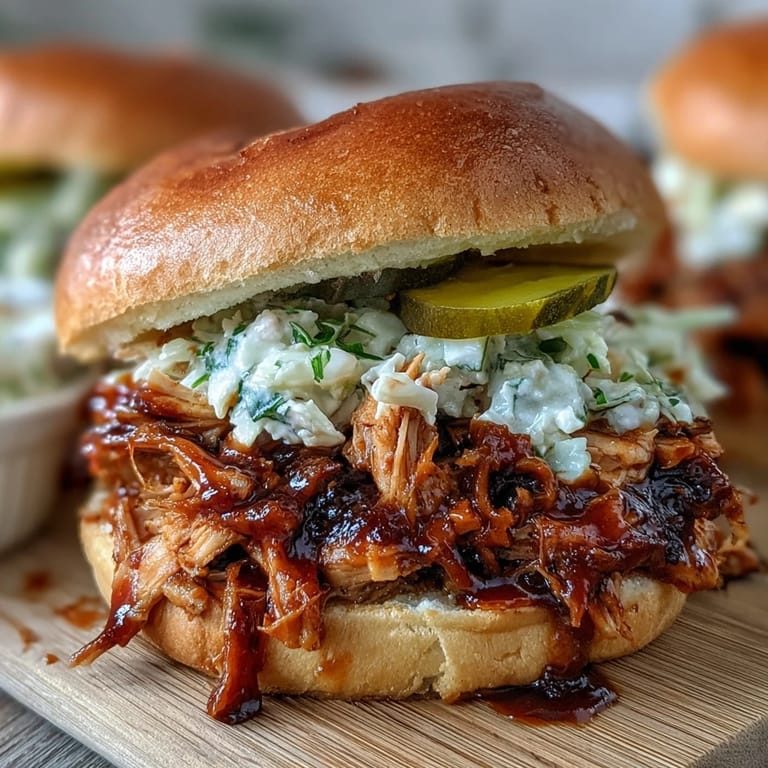 Mouthwatering pulled chicken sliders with zesty barbecue glaze, served on fluffy buns for a crowd-pleasing appetizer or main dish.