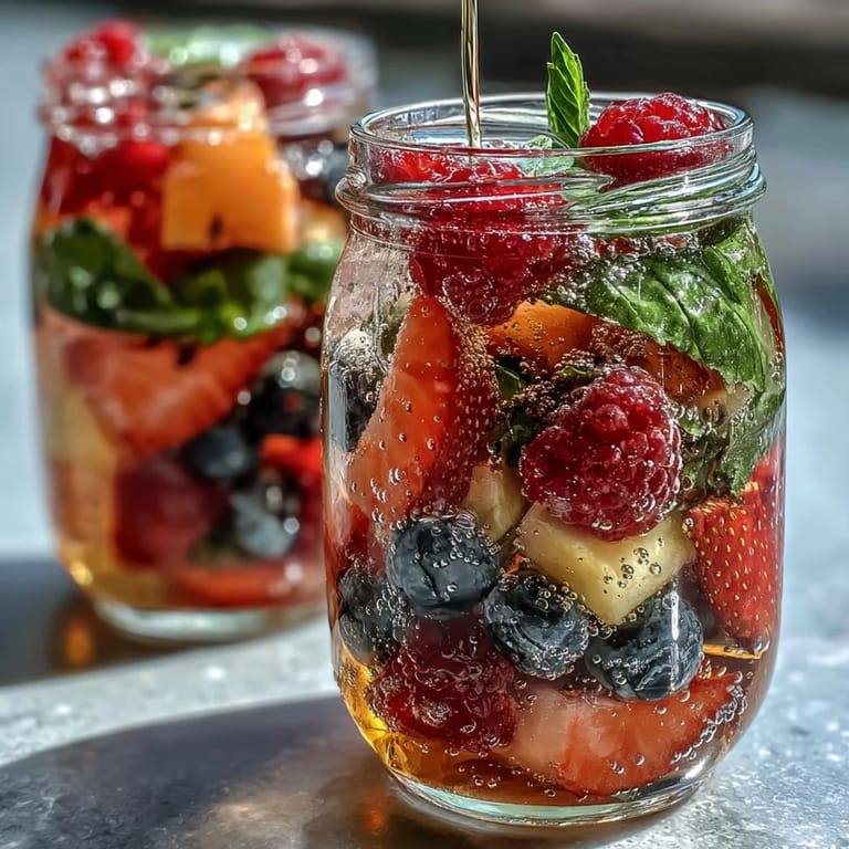 Guests enjoy a vibrant lemonade bar filled with strawberries, blueberries, and citrus slices for a refreshing summer party.