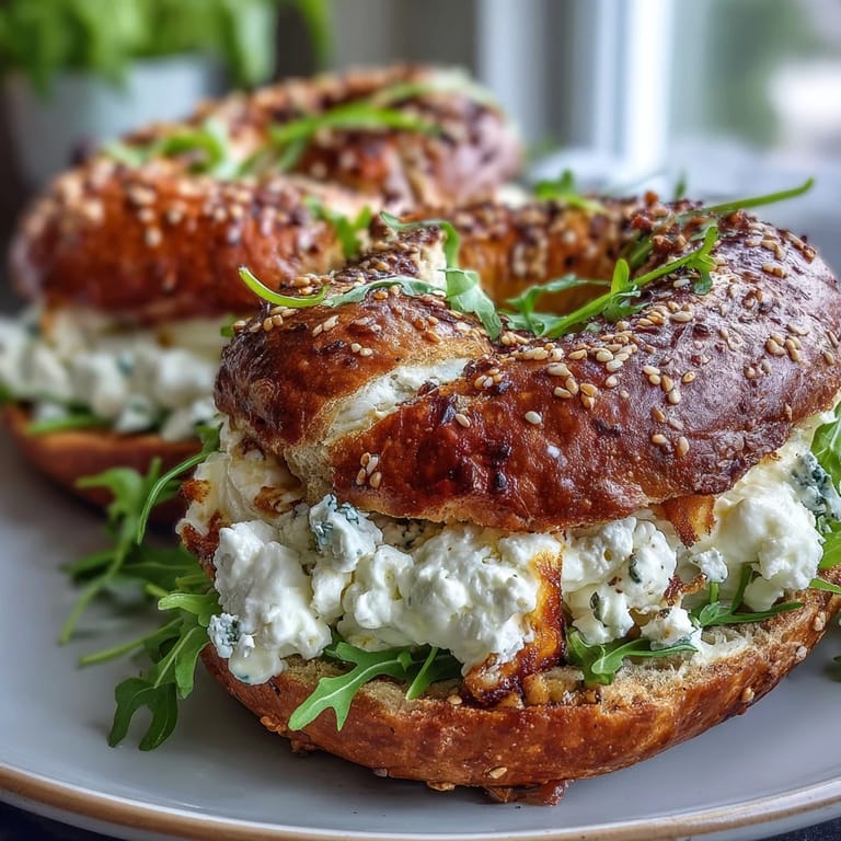 Wholesome breakfast sandwiches featuring hearty bagels layered with creamy eggs, cheddar cheese, and optional greens for a balanced start.