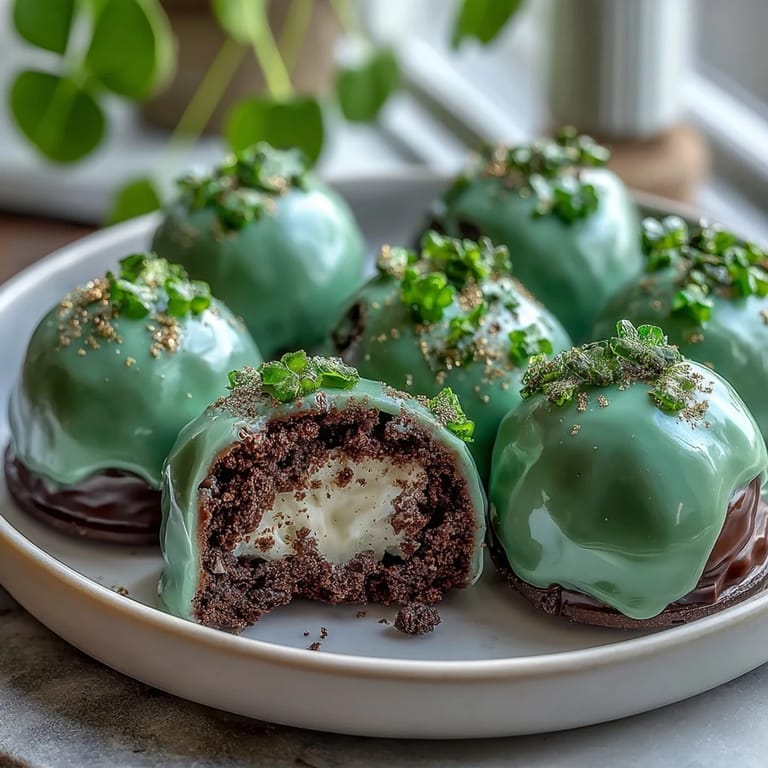 Decadent Oreo truffle balls dipped in bright green chocolate, topped with festive sprinkles for a lucky St. Patrick's Day treat.