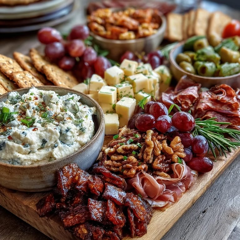 Housewarming Party Charcuterie Board with Dips and Crackers showcasing vibrant vegetables, assorted crackers, and creamy dips for easy entertaining.