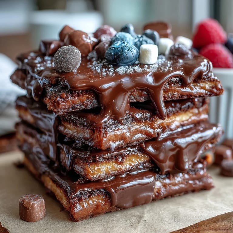 Festive smores dip with melted chocolate, toasted marshmallows, and patriotic candies, served warm in a cast iron skillet for Independence Day gatherings.