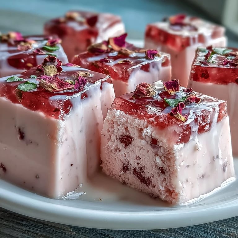 Vibrant Strawberry Rose Gelatin Mosaic Cake with glistening gelatin gems.