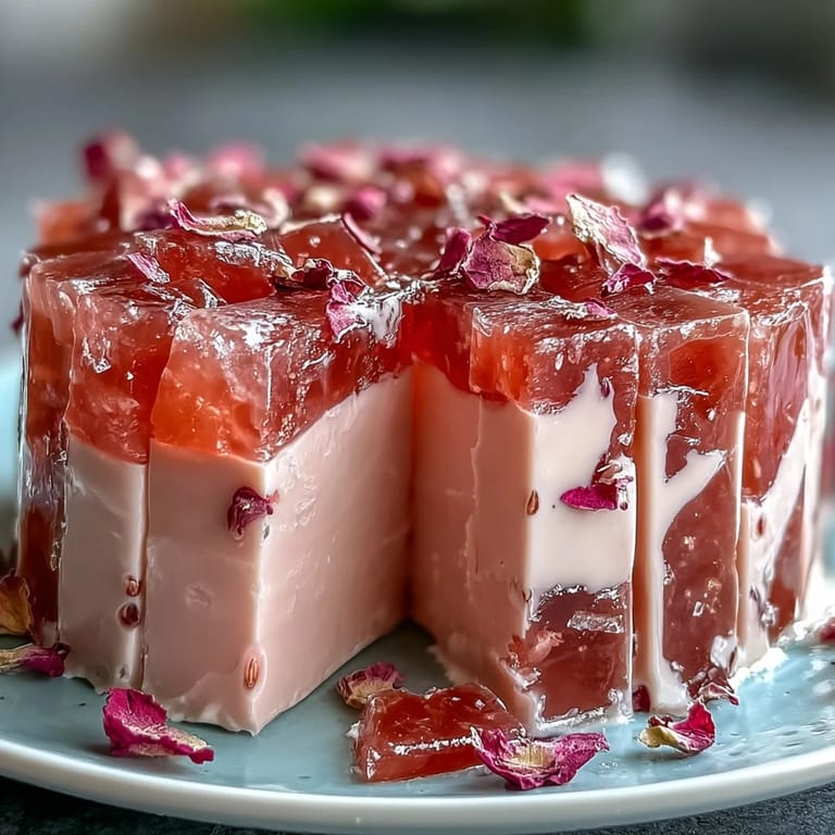 Elegant Strawberry Rose Gelatin Mosaic Cake, a refreshing summer dessert.